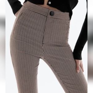 Zara Houndstooth Pants Large Brown Black Skinny Leggings Jeggings